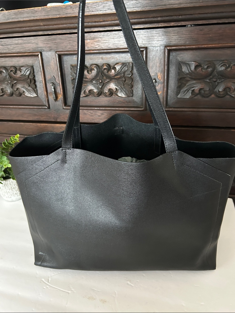 Furla Black Leather Tote with Subtle Logo - Picture 6 of 15